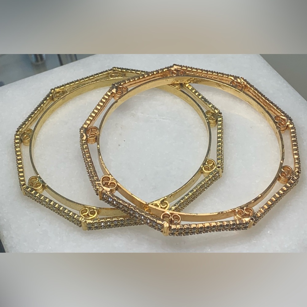 Gold Rhinestone Geometric Bangle Bracelet Set of 2. 42 grams.